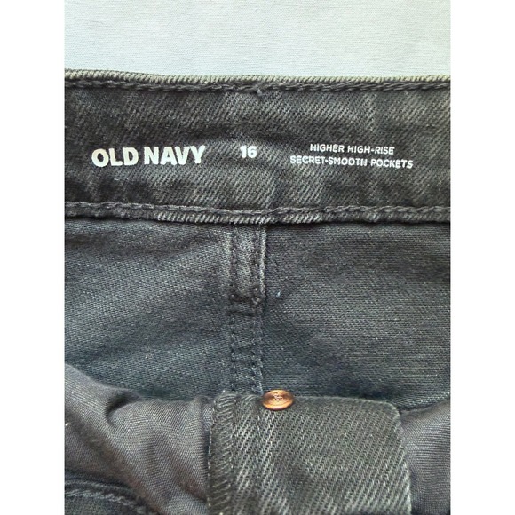 Old Navy Higher High-Rise Denim Midi Skirt Black Button Fly Raw Hem SZ 16 - Picture 3 of 8